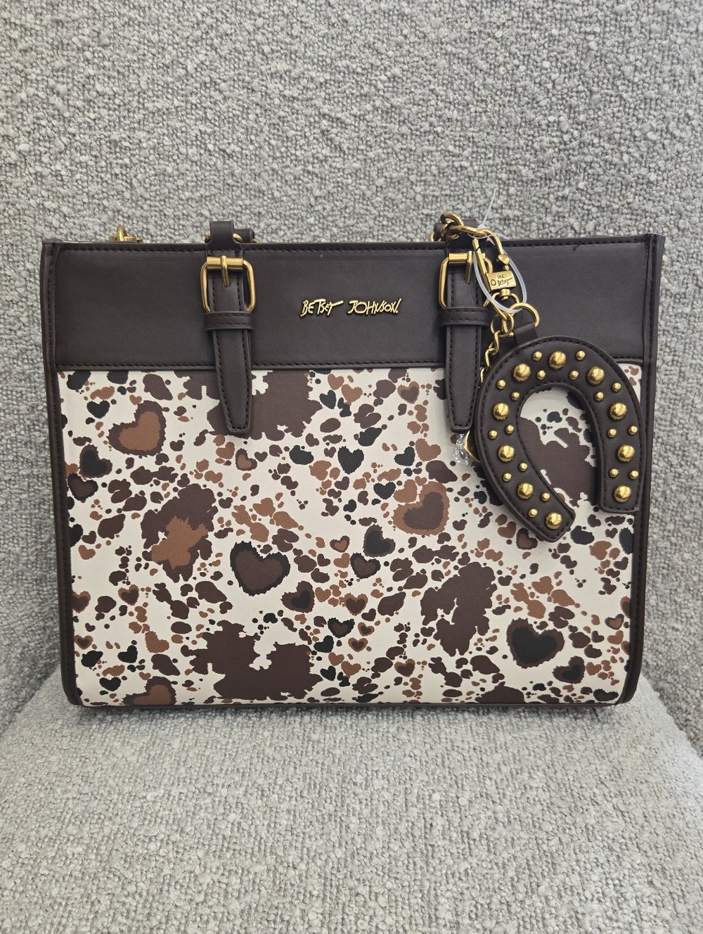 Betsey Johnson Cow Heart-Print Western Tote Handbag